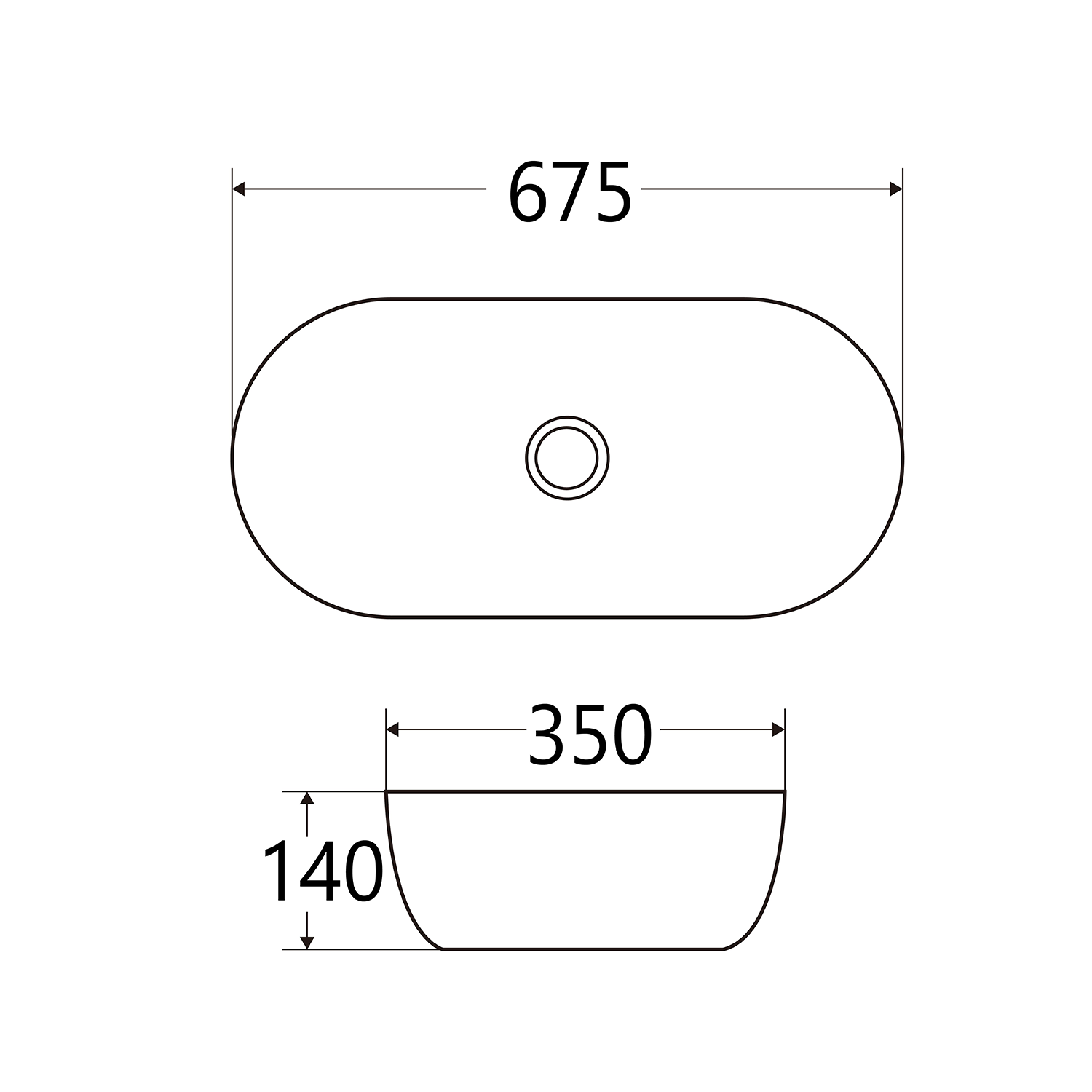 dimension figure of white oval ceramic vessel sink mc-2820